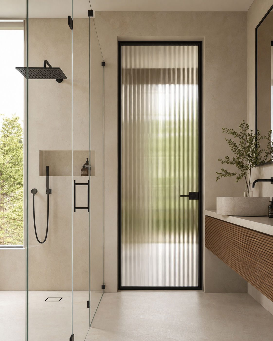 Puerta de baño en aluminio negro